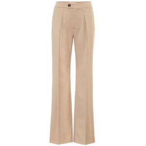 Chloé Tan Natural Wool Blend Wide Leg Trousers
